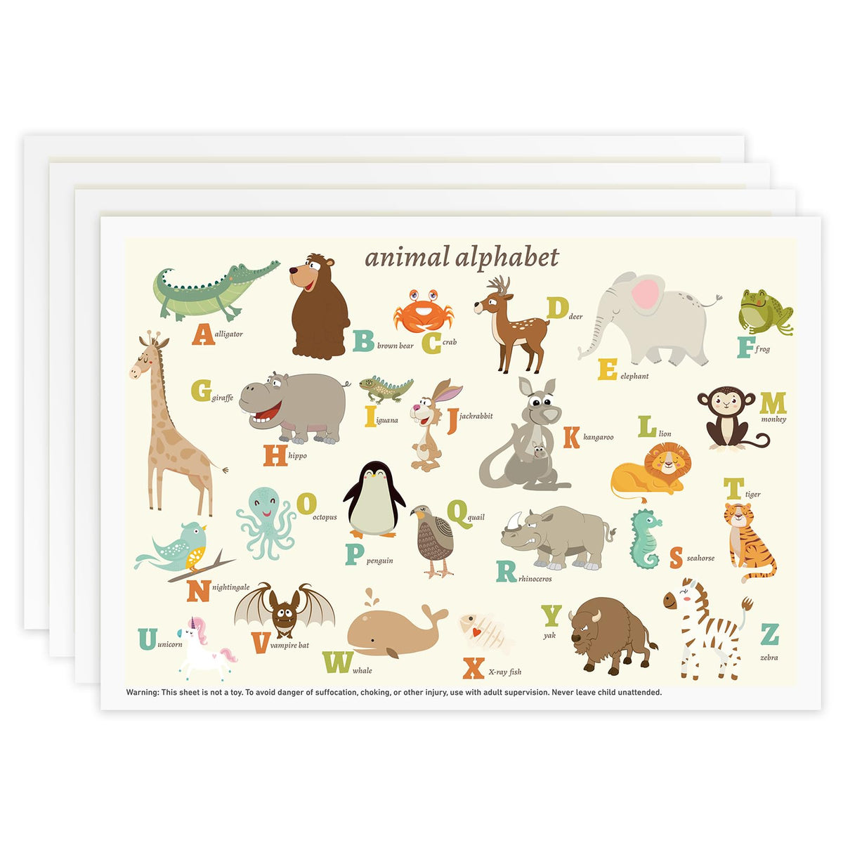 Babebay Disposable Stick-On Placemats for Baby, 40 Pack, Animal Alphabet