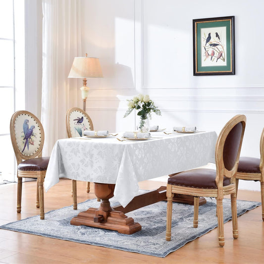 Romanstile Jacquard Rectangle Tablecloth 60 x 120 Inch, White
