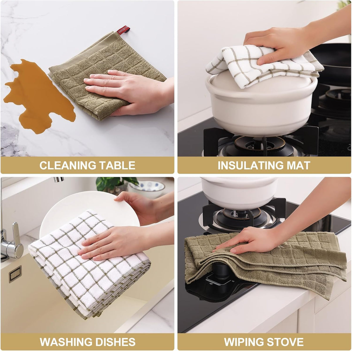 Homaxy Premium Cotton Kitchen Dish Cloths 12"x 12", 6 Pack, Tan