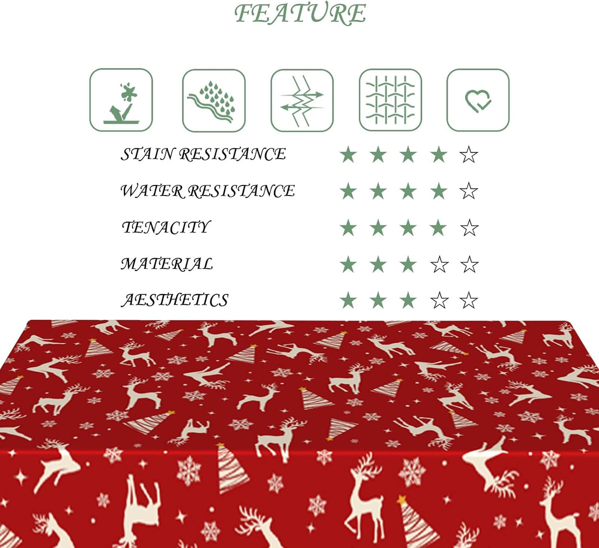 70x120 Inch Christmas Theme Tablecloth Washable Rectangle Cover