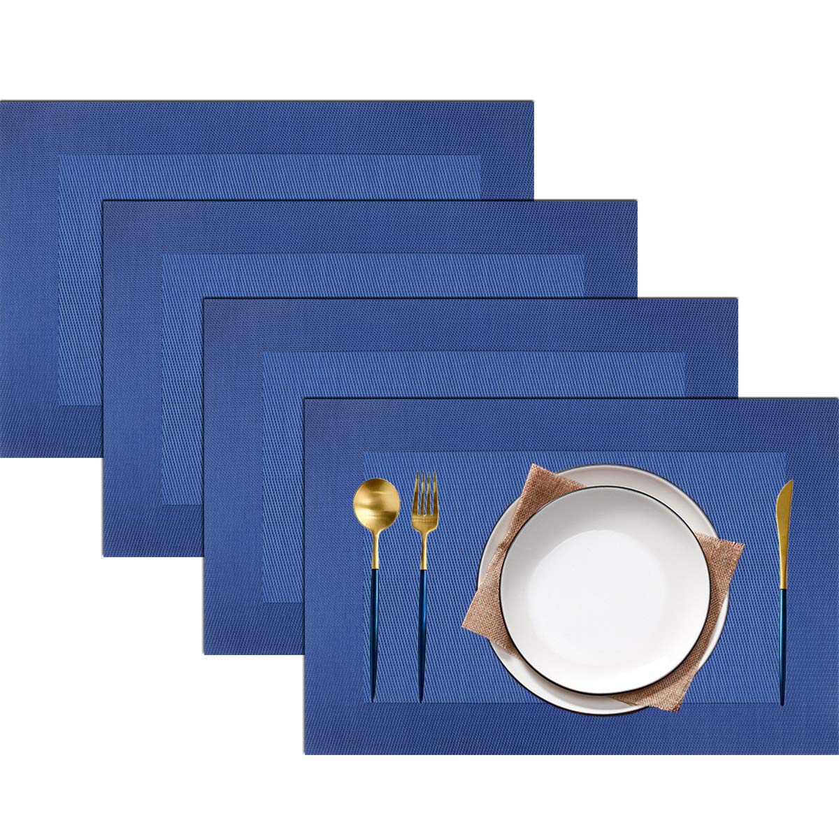 PIGCHCY Placemats,Washable Vinyl Woven Table Mats,Elegant Durable Placemats for Dining Table Set of 4 (18 x 12 inches, Pure Black)