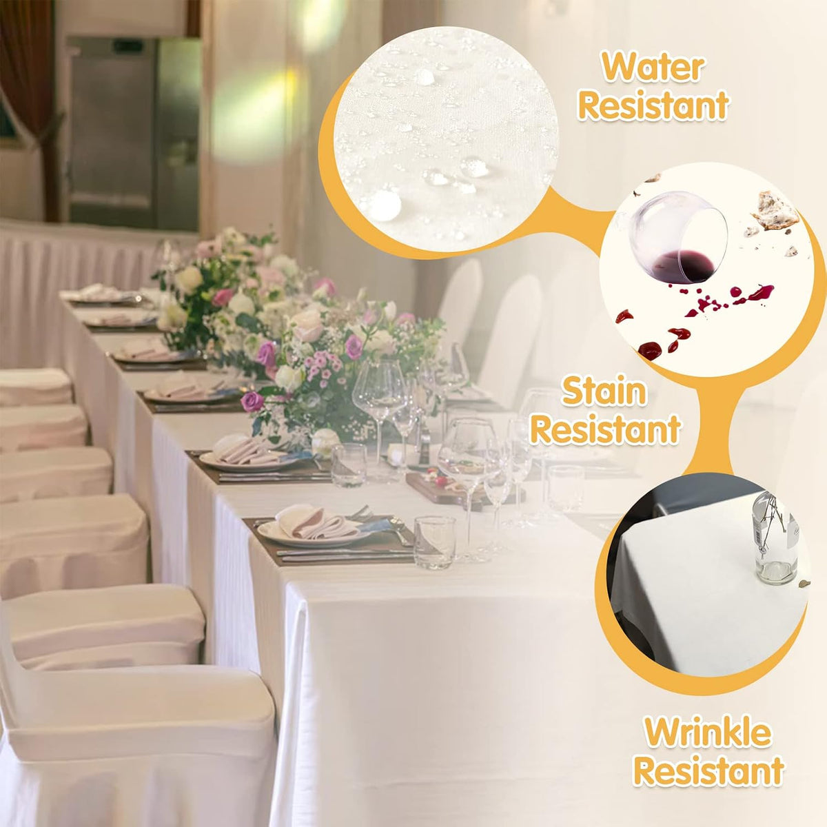 BRILLMAX 6 Pack Ivory Tablecloths 90x156 Inch for 8ft Rectangle Tables
