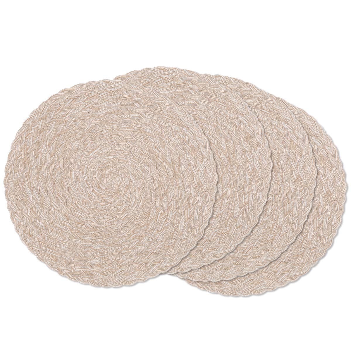 SHACOS Round Braided Placemats Set of 8 Cotton Fabric Round Table Mats Non Slip Washable 15 inch Round Place Mats Home Party Table Decor (Beige, 8)