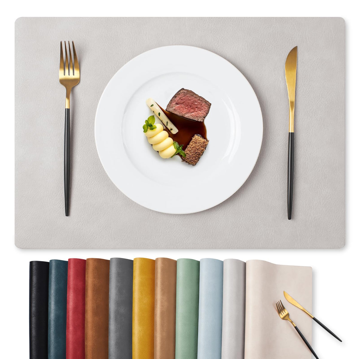 MOSAYT Vinyl Faux Leather Placemats, Set of 6, Black