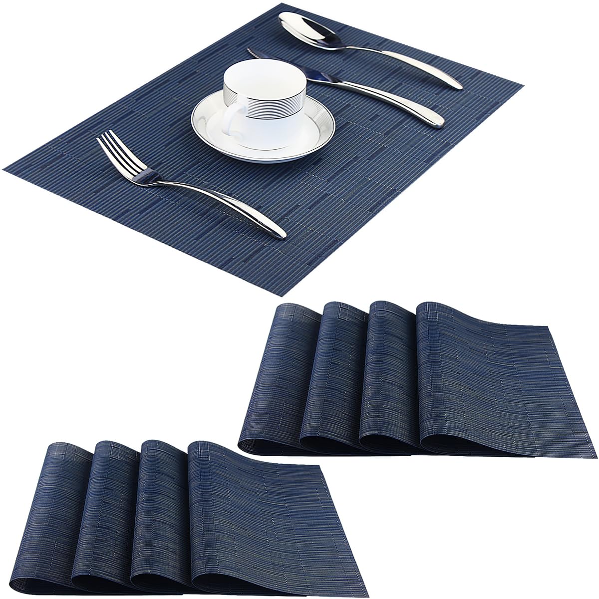 PIGCHCY Placemats,Washable Vinyl Woven Table Mats,Elegant Durable Placemats for Dining Table Set of 4 (18 x 12 inches, Pure Black)