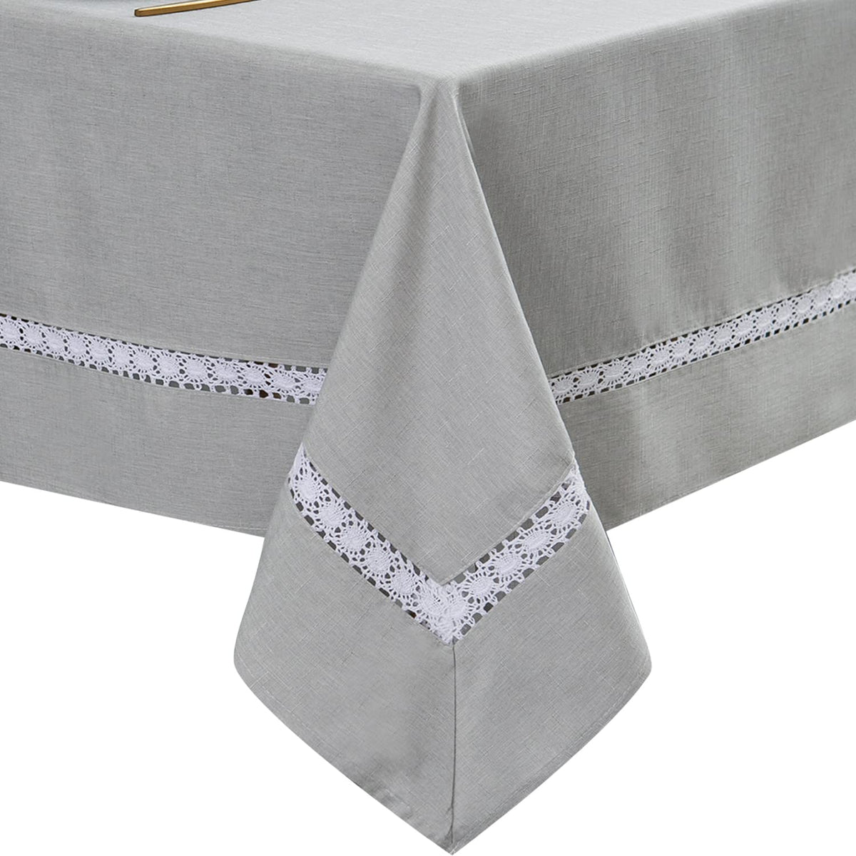 EHouseHome Heavy Duty Fabric Tablecloth with White Lace-Waterproof/Wrinkle Free/Stain Resistant/Oil Proof-for Dining,Indoor&Outdoor,Wedding,Holiday,White,Rectangle 60x120Inch