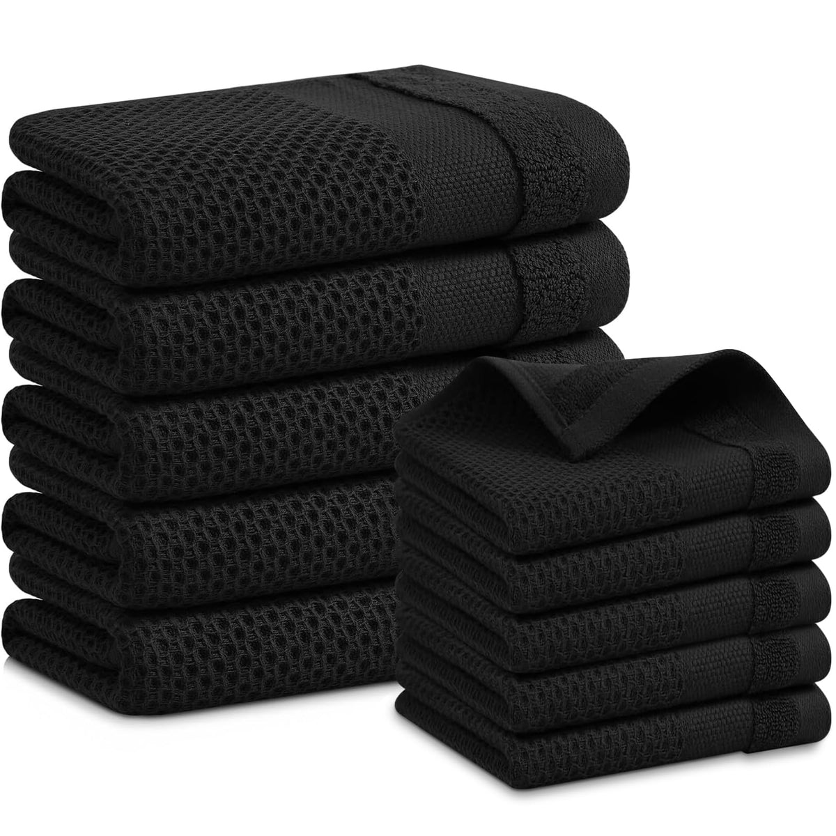Homaxy 100% Cotton Dish Cloths, 8 Pack - 12 x 12 Inches, Black