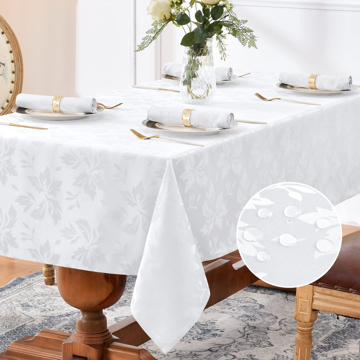 Romanstile Jacquard Rectangle Tablecloth 60 x 120 Inch, White