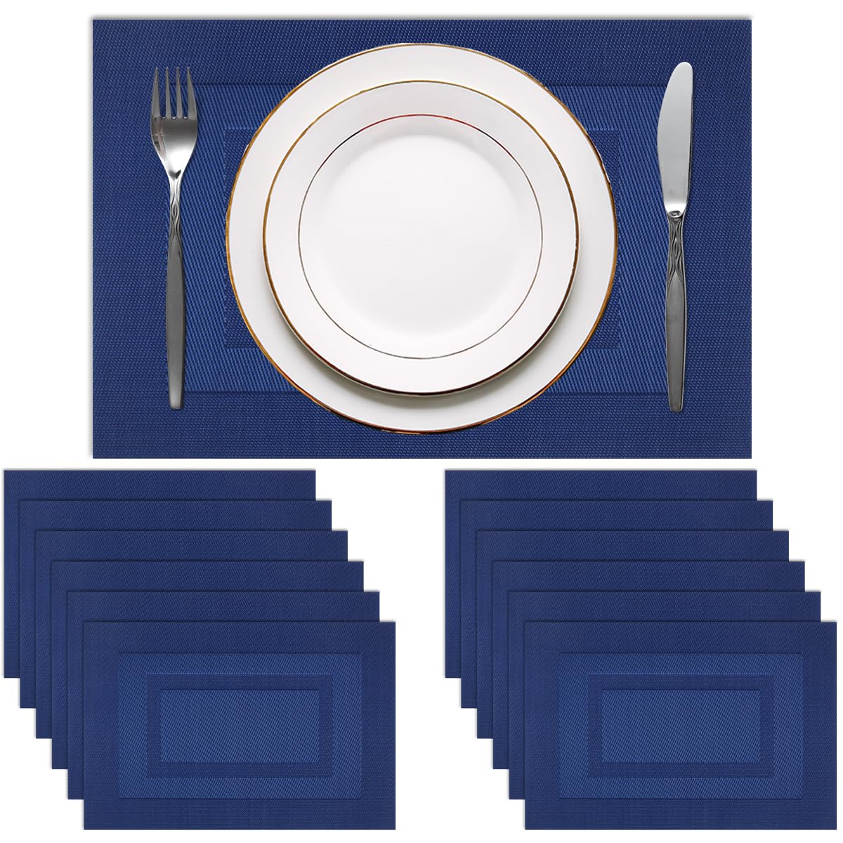 PIGCHCY Placemats,Washable Vinyl Woven Table Mats,Elegant Durable Placemats for Dining Table Set of 4 (18 x 12 inches, Pure Black)
