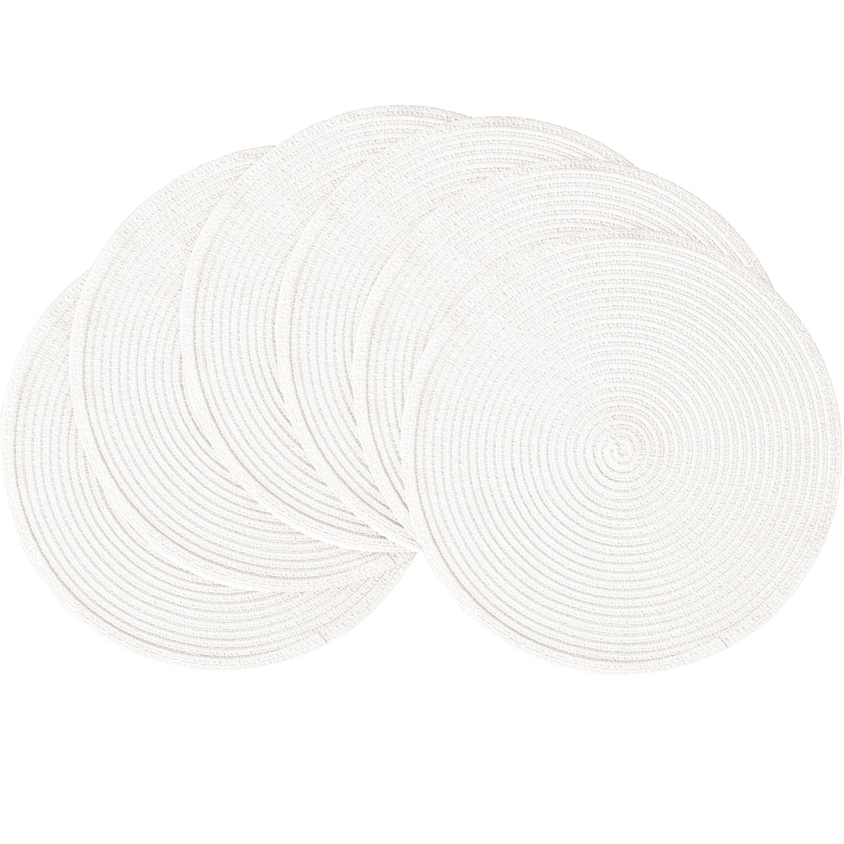 Floroom 15 Inch Round Braided Placemats Set of 4, Washable Heat Resistant Cotton Polyester Circle Place Mats for Kitchen Dining Table - Navy Blue