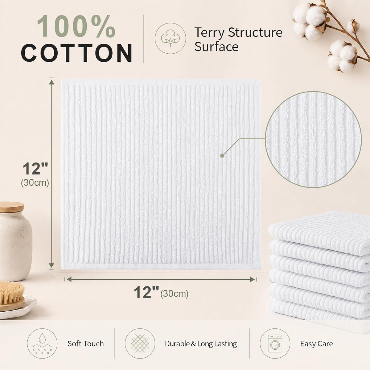 Homaxy 100% Cotton Kitchen Dish Cloths 12 Pack, 12"x12" Dish Rags, White