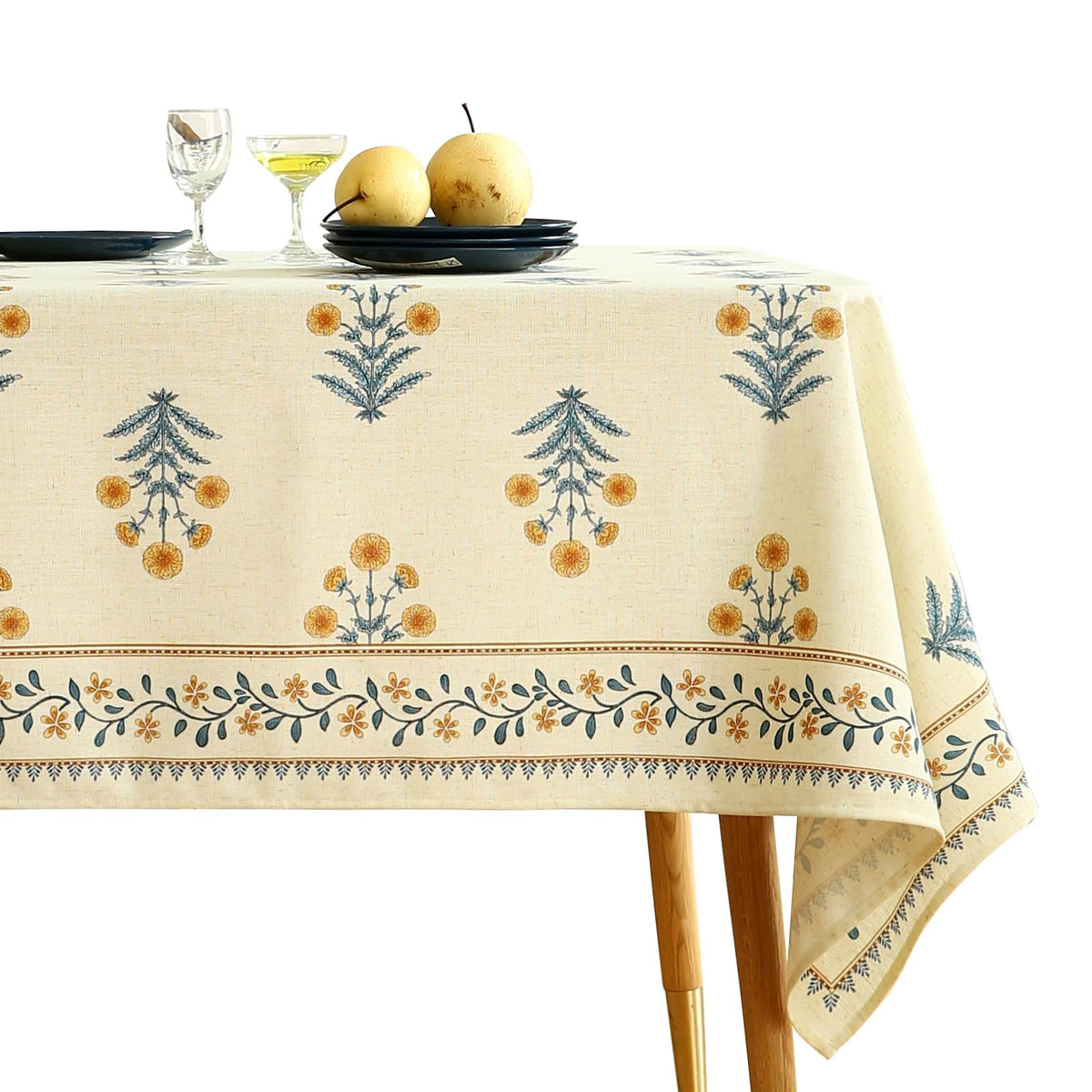 ISAENNE Designer Linen Rectangular Long Tablecloth,118"x67"-Serenity G
