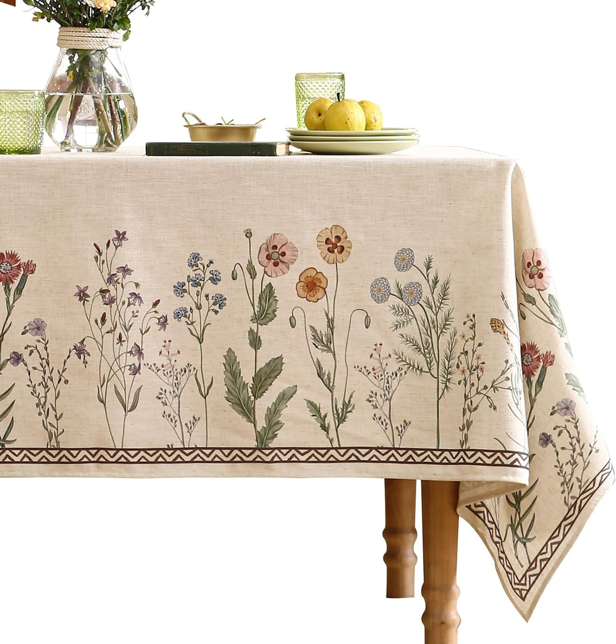 ISAENNE Designer Linen Rectangular Long Tablecloth,118"x67"-Serenity G