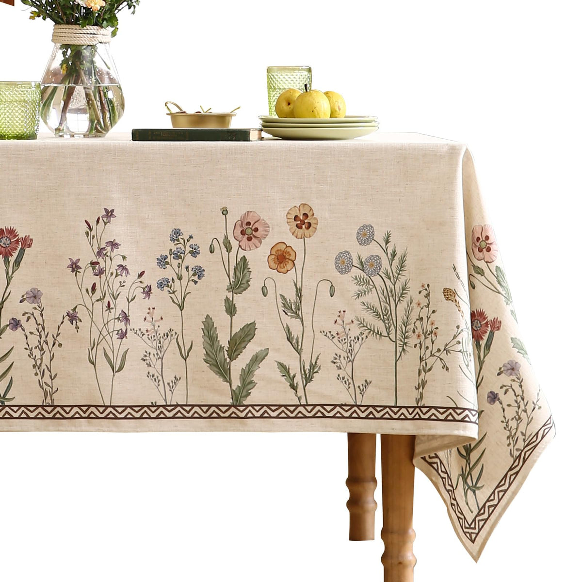 ISAENNE Designer Linen Rectangular Long Tablecloth,118"x67"-Serenity G