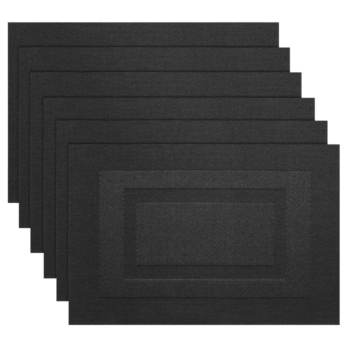 PIGCHCY Placemats,Washable Vinyl Woven Table Mats,Elegant Durable Placemats for Dining Table Set of 4 (18 x 12 inches, Pure Black)