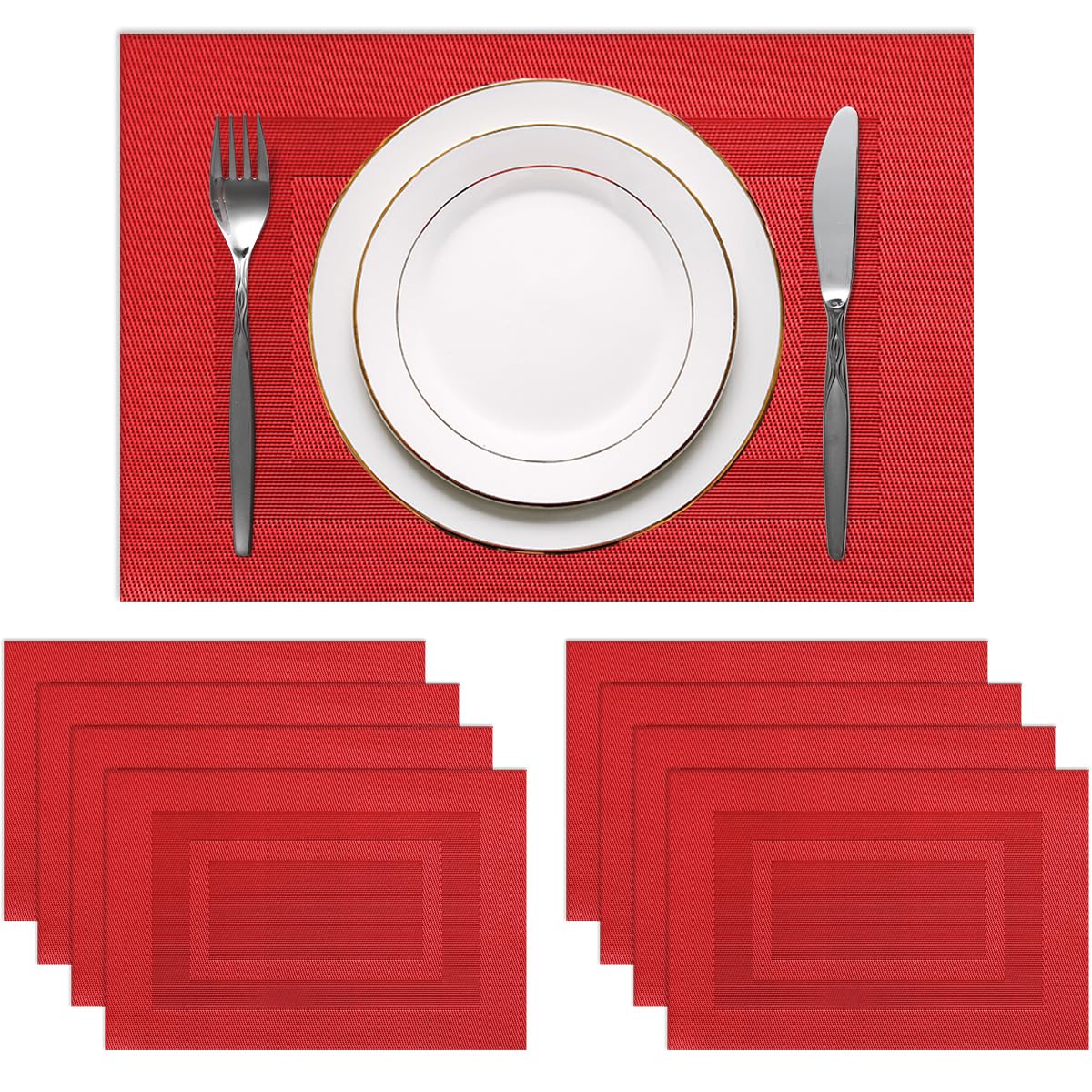 PIGCHCY Placemats,Washable Vinyl Woven Table Mats,Elegant Durable Placemats for Dining Table Set of 4 (18 x 12 inches, Pure Black)