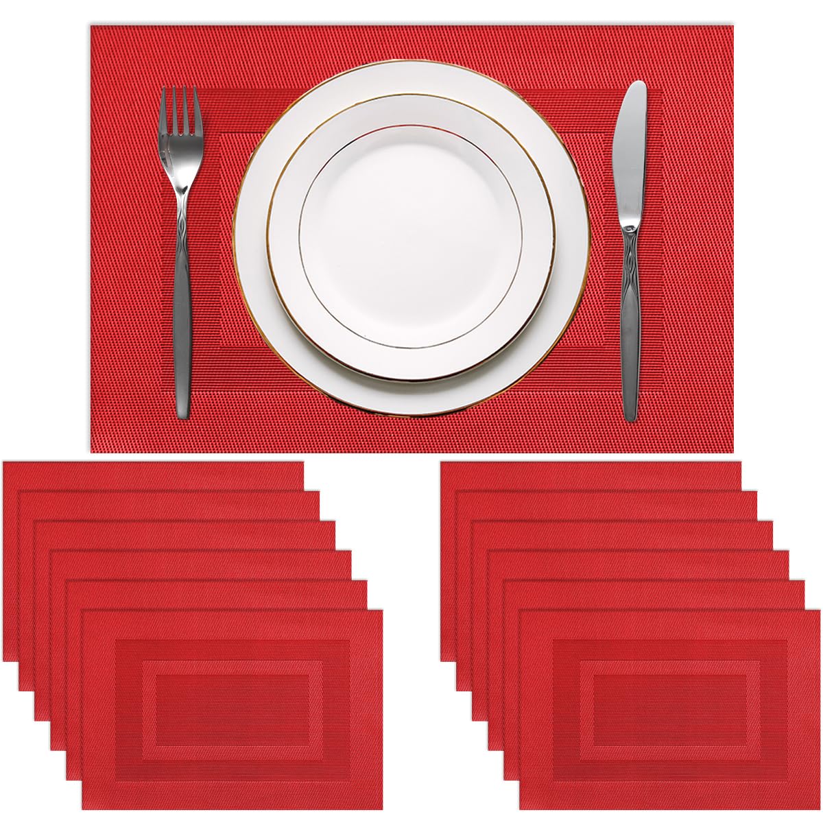 PIGCHCY Placemats,Washable Vinyl Woven Table Mats,Elegant Durable Placemats for Dining Table Set of 4 (18 x 12 inches, Pure Black)