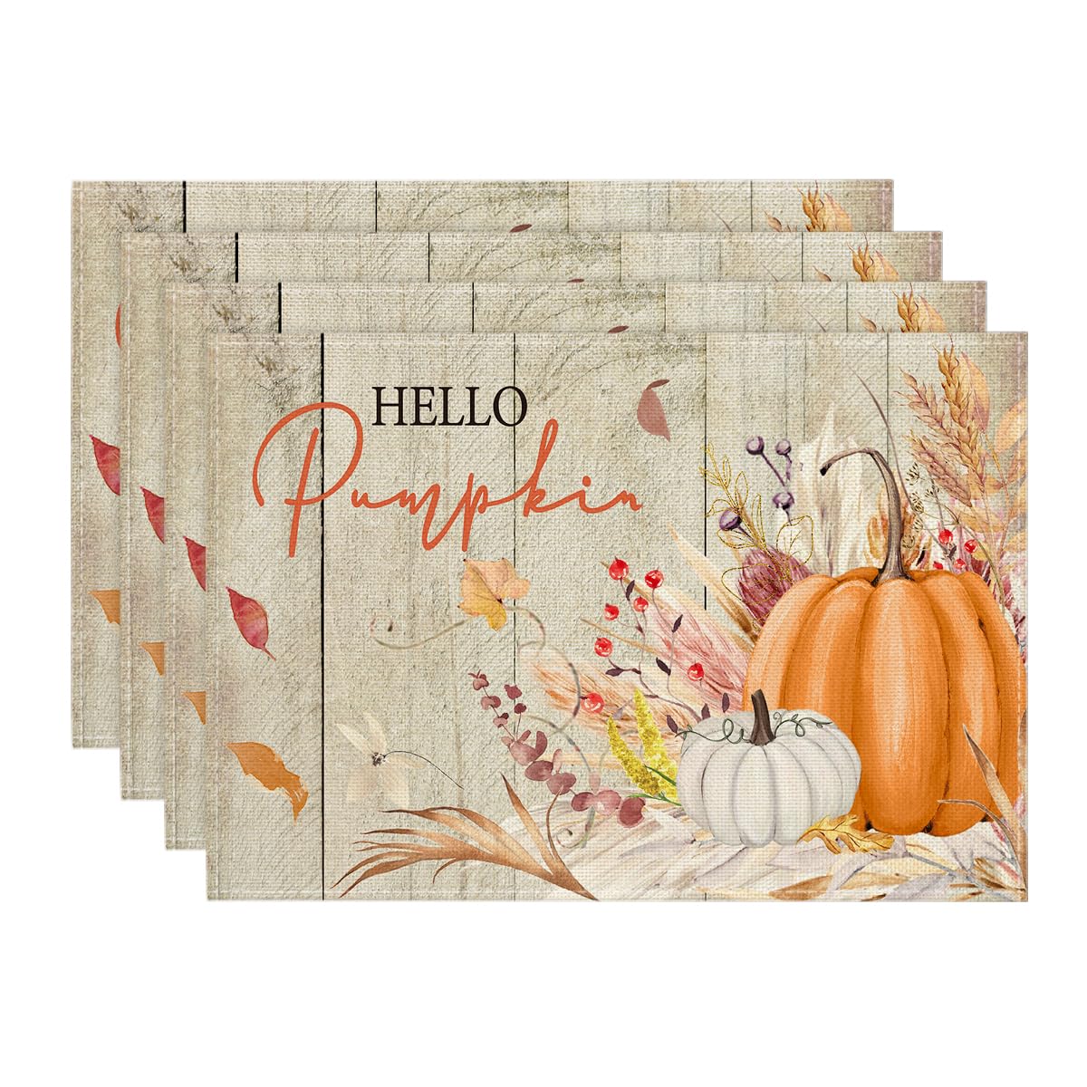 Artoid Mode Hello Pumpkin Fall Placemats Set of 4-12 x 18 Inch