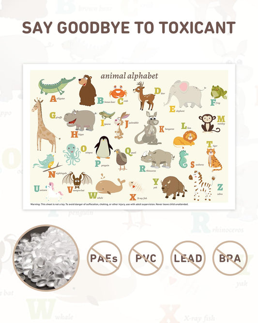 Babebay Disposable Stick-On Placemats for Baby, 40 Pack, Animal Alphabet