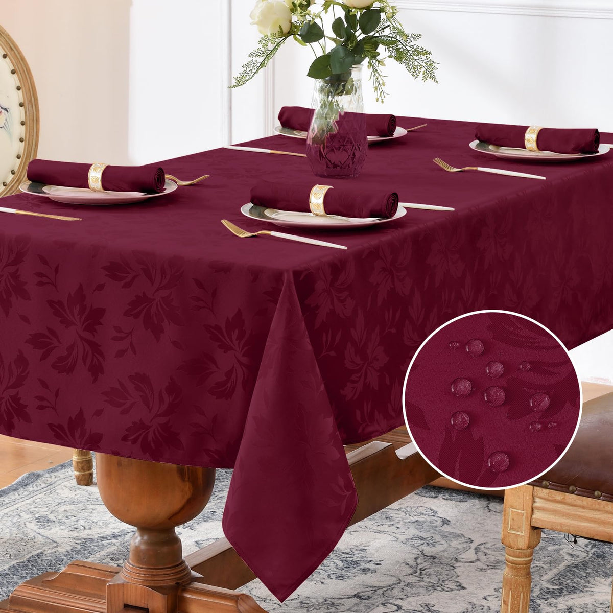 Romanstile Jacquard Rectangle Tablecloth 60 x 120 Inch, White