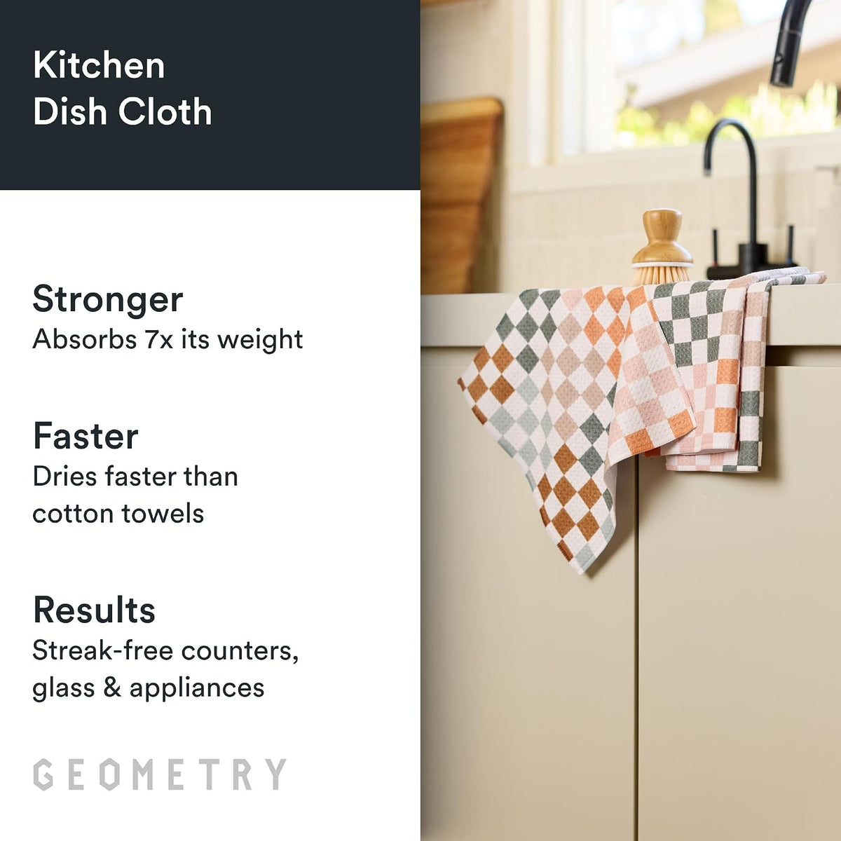 GEOMETRY Kitchen Dish Cloths - Quick Dry Dishcloths for Kitchen - Premium Dish Rags with Geoweave - 3-Pieces Autumn Checkers