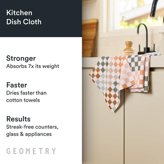 GEOMETRY Kitchen Dish Cloths - Quick Dry Dishcloths for Kitchen - Premium Dish Rags with Geoweave - 3-Pieces Autumn Checkers