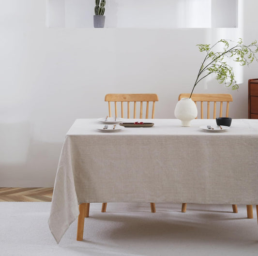 100% French Flax Linen Tablecloths Rectangle 120Lx60W Inch for Dinners, Parties, Easter, Halloween, Camping, Stone Washed, Textured, Machine Washable, 10-12 Sets (60''x120'', Natural Linen)