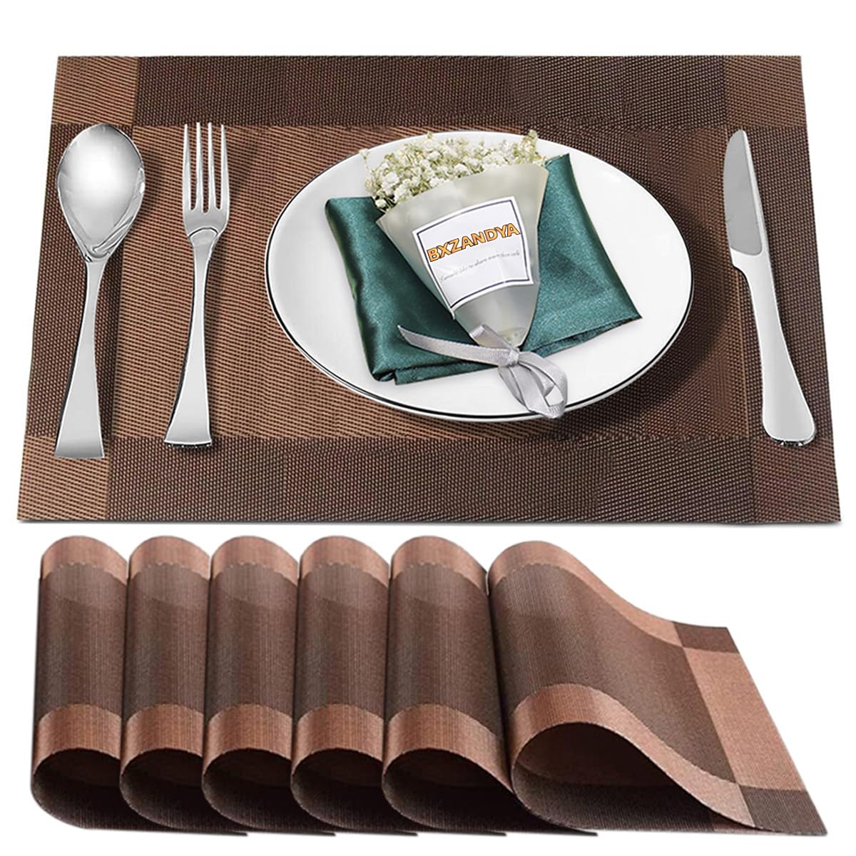 Beige Vinyl Placemats Set of 8,Washable Dining PVC Table Mats