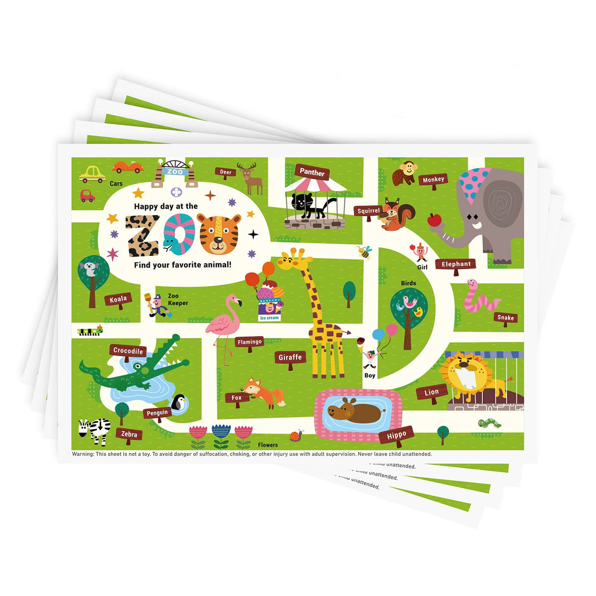 Babebay Disposable Stick-On Placemats for Baby, 40 Pack, Animal Alphabet