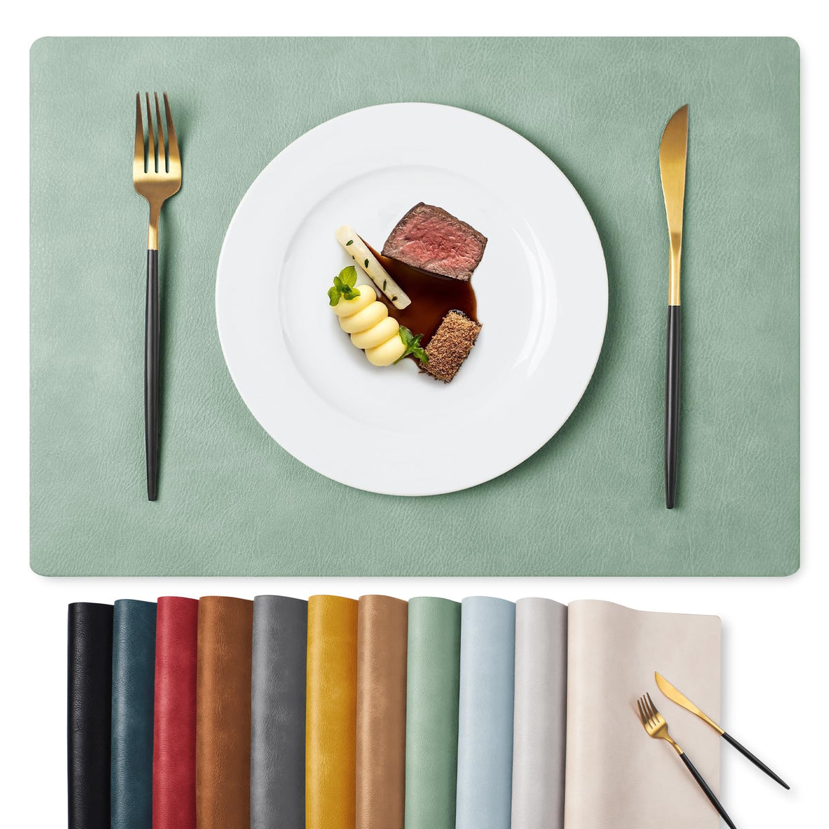 MOSAYT Fall Vinyl Faux Leather Placemats, Set of 6, Reddish Brown