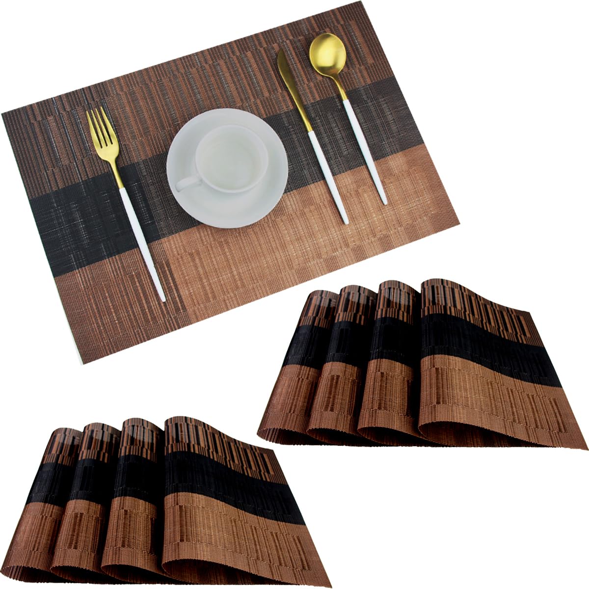 PIGCHCY Placemats,Washable Vinyl Woven Table Mats,Elegant Durable Placemats for Dining Table Set of 4 (18 x 12 inches, Pure Black)