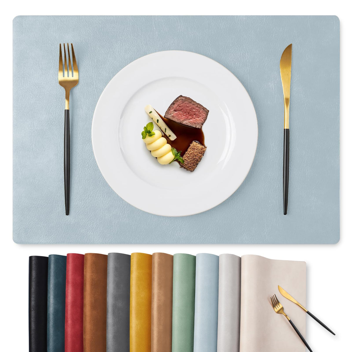 MOSAYT Vinyl Faux Leather Placemats, Set of 6, Black