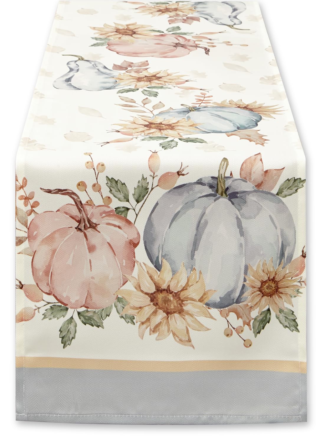 YiHomer Blue Pumpkin Bordered Thanksgiving Tabletop, Stonewashed Fall Pumpkin and Sunflower Cottage Print Easy Care Fabric, Farmhouse Harvest, Tablecloth, 52 x 52 Square