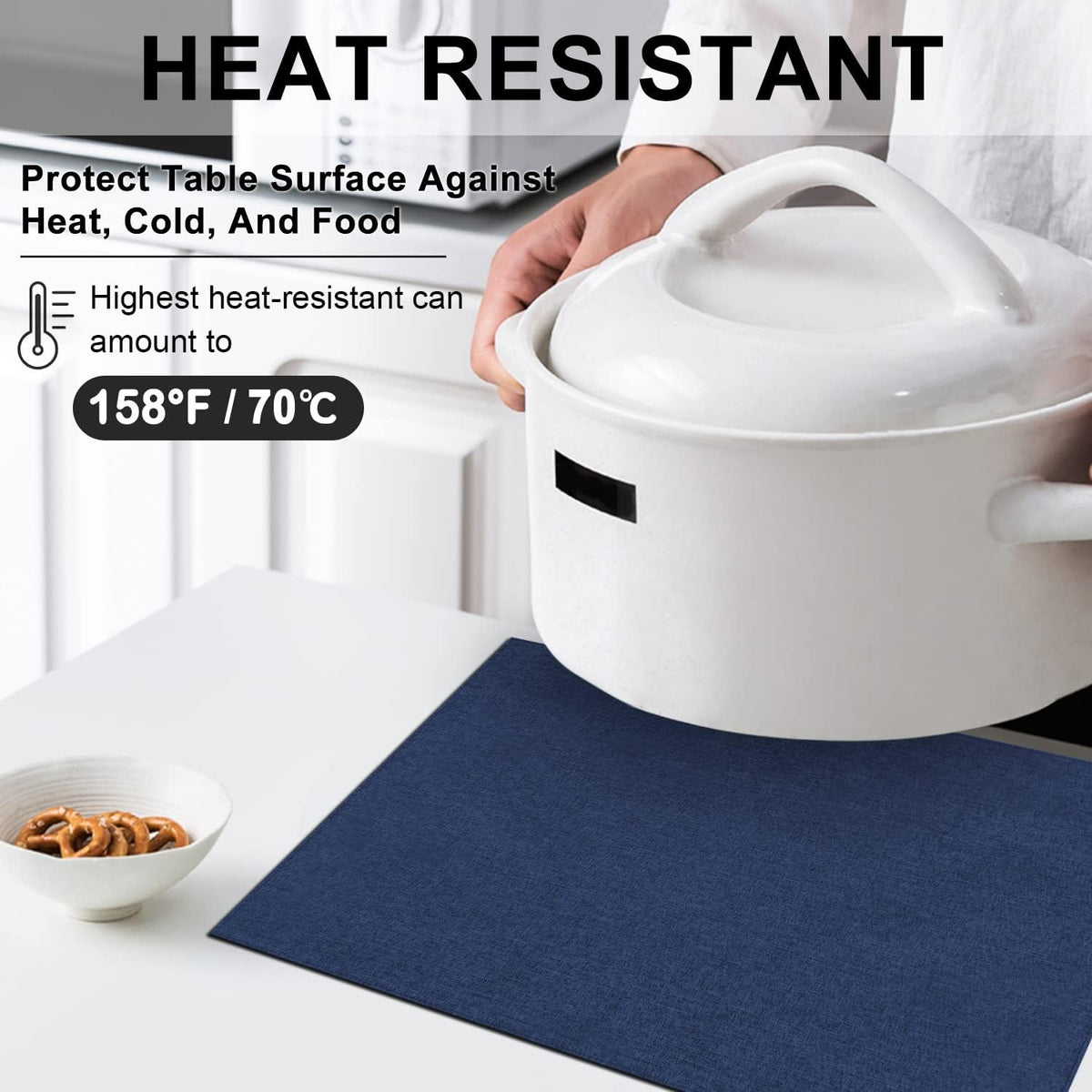Cloth Placemats Set of 6, Cotton Linen Blend Machine Washable Durable Linen Table Mats, Heat Resistant Placemats Wrinkle Free Place Mats for Dining Table, Easy to Clean (Navy Blue, 6)
