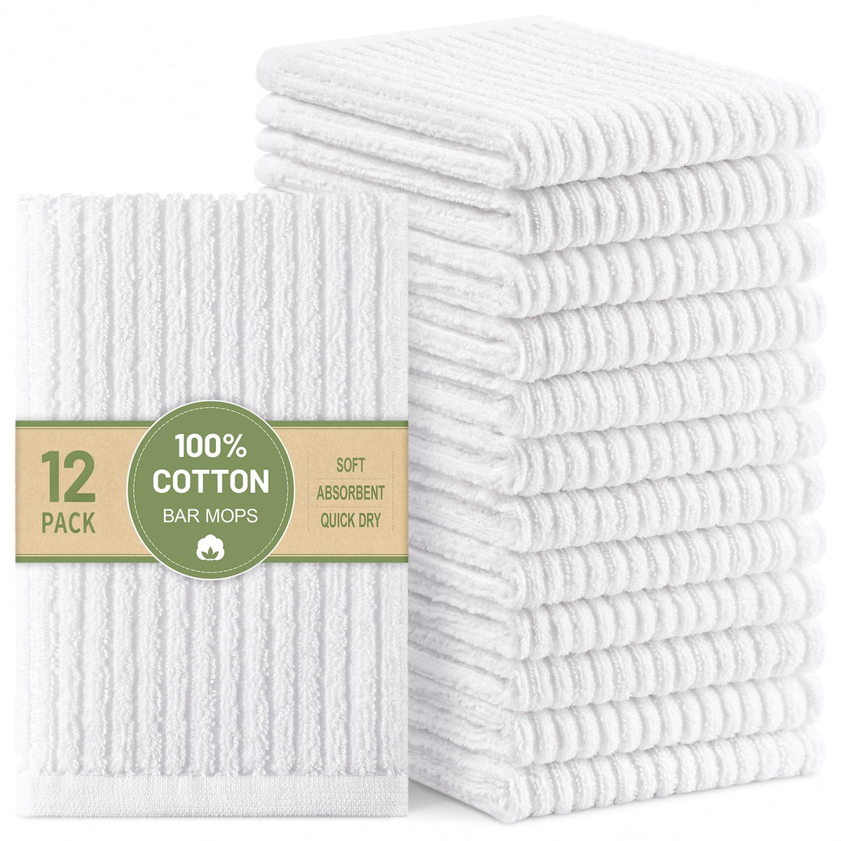 Homaxy 100% Cotton Kitchen Dish Cloths 12 Pack, 12"x12" Dish Rags, White
