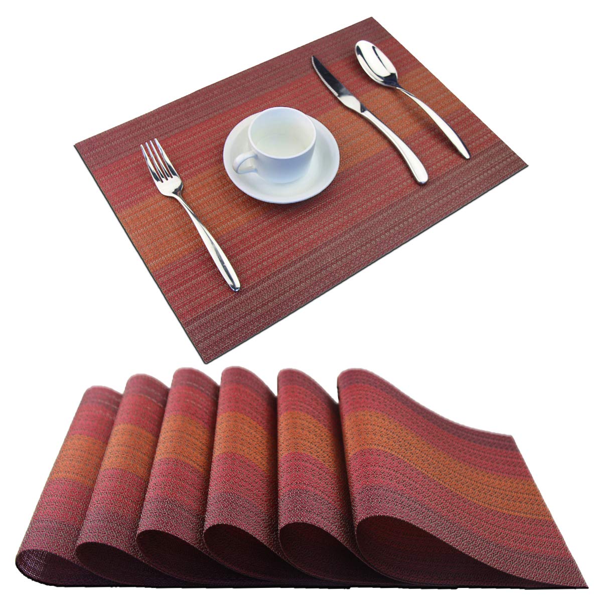 PIGCHCY Placemats,Washable Vinyl Woven Table Mats,Elegant Durable Placemats for Dining Table Set of 4 (18 x 12 inches, Pure Black)