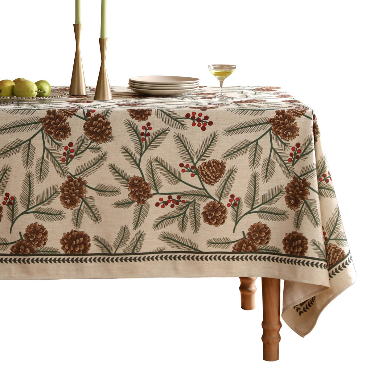 ISAENNE Designer Linen Rectangular Long Tablecloth,118"x67"-Serenity G