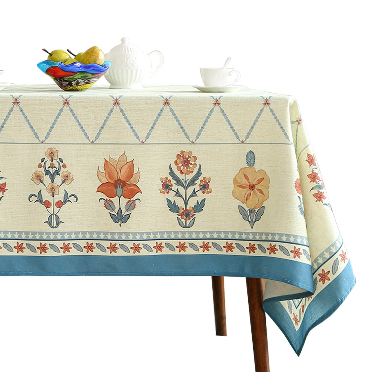 ISAENNE Designer Linen Rectangular Long Tablecloth,118"x67"-Serenity G