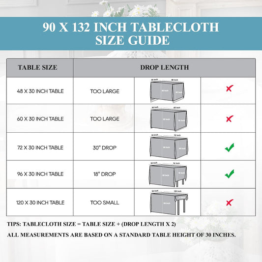 VidaFete Classic Series 10 Pack 90 * 132inch White Rectangle Tablecloth