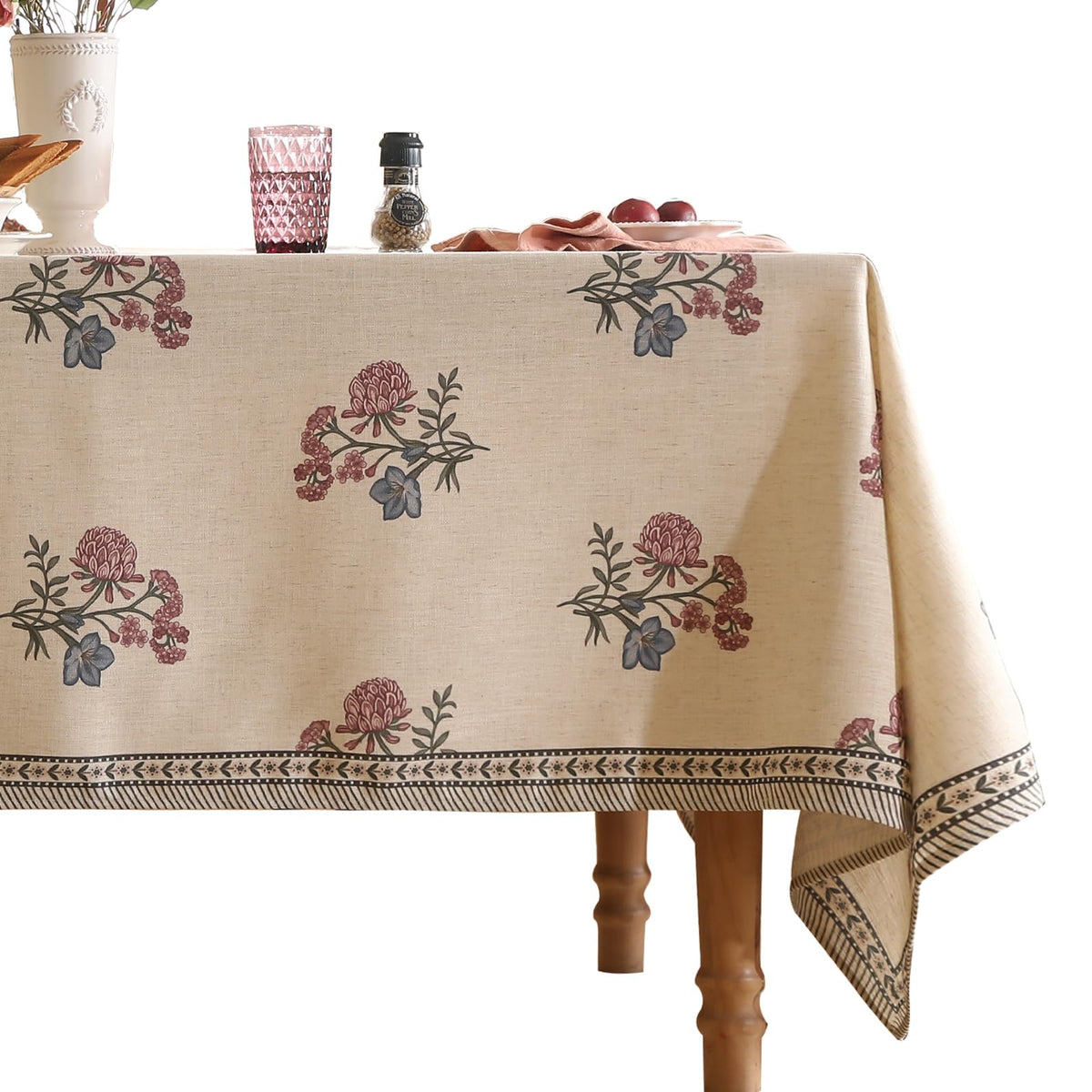 ISAENNE Designer Linen Rectangular Long Tablecloth,118"x67"-Serenity G