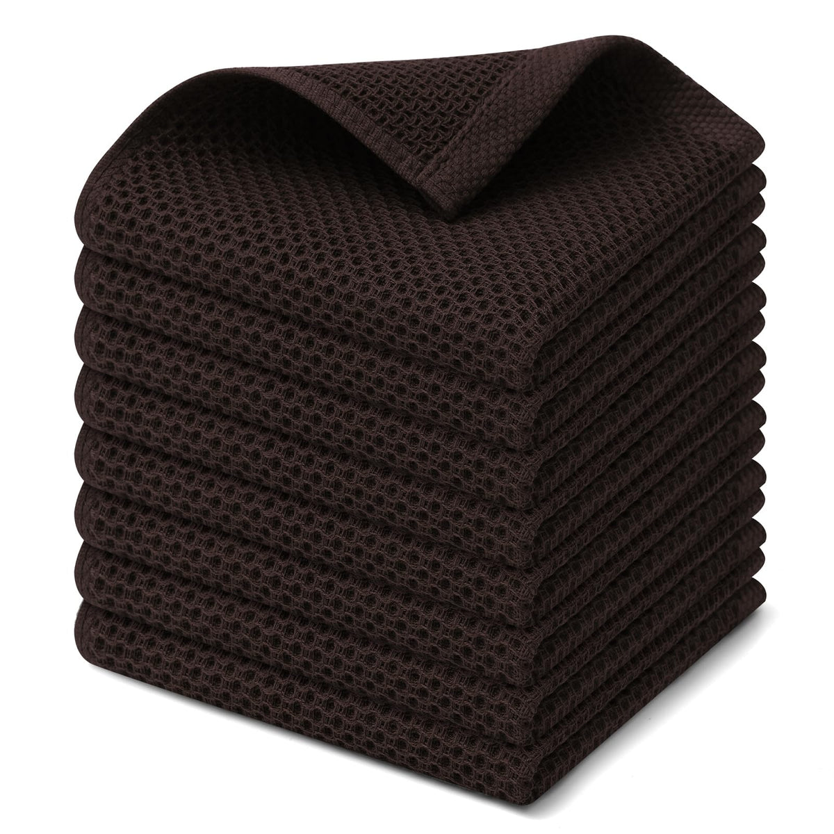 Kitinjoy 100% Cotton Waffle 6-Pack Kitchen Towels, 12" x 12", Dark Grey