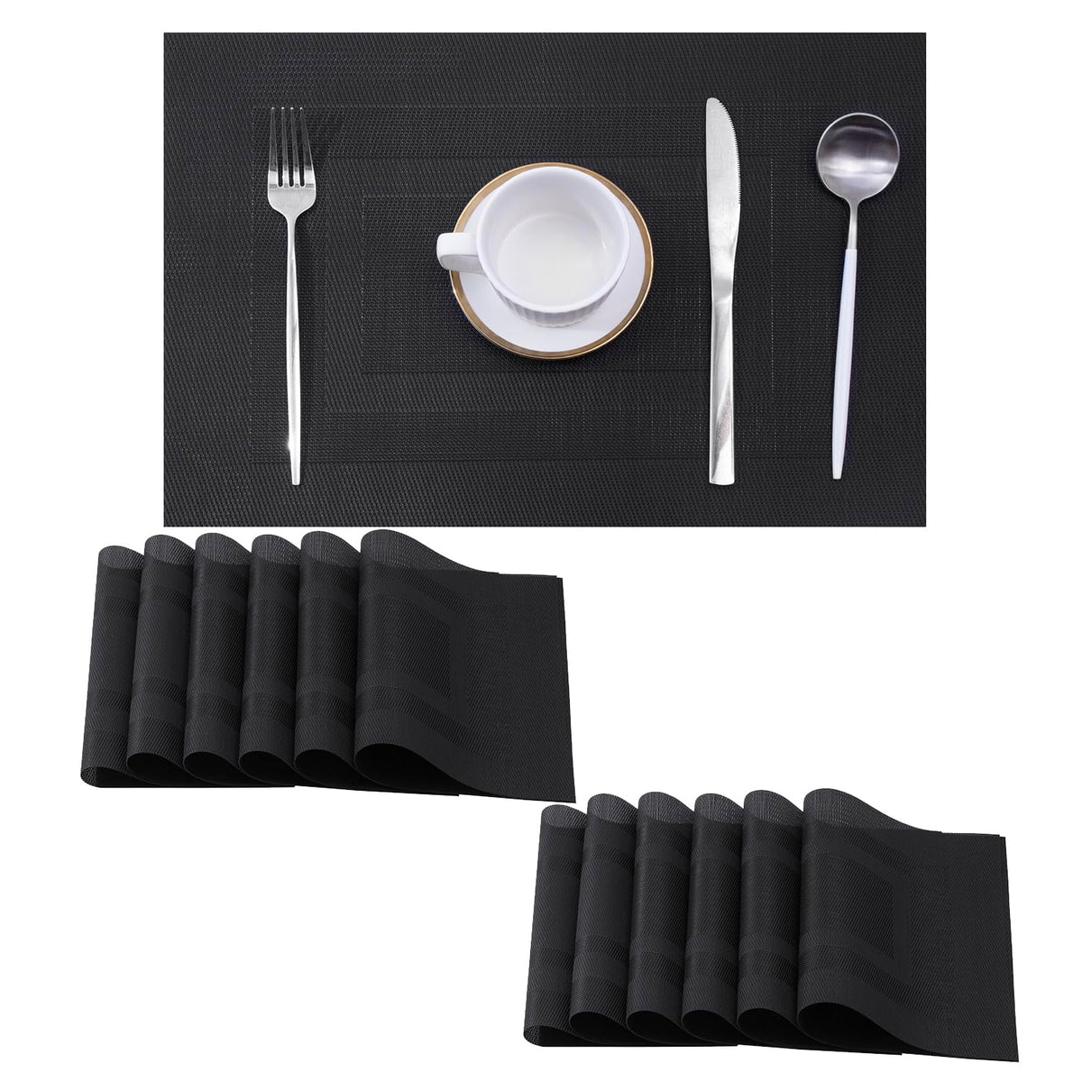 Beige Placemats Set of 4 - Heat-Resistant, Non-Slip Table Mats, Washable Woven Vinyl for Indoor & Outdoor Dining
