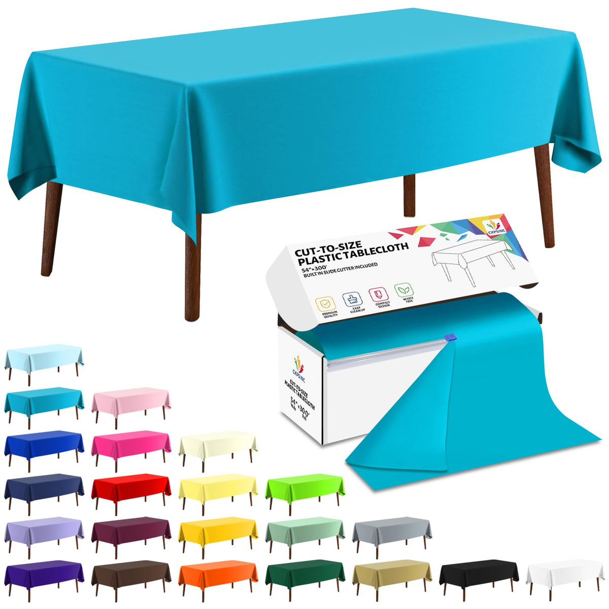 CXPSINC White Plastic Table Cloth Disposable Tablecloth Roll 54 Inch X 300 Feet Plastic Table Cover Roll with Slide Cutter for Picnics, Parties, Banquet, Birthdays, Weddings