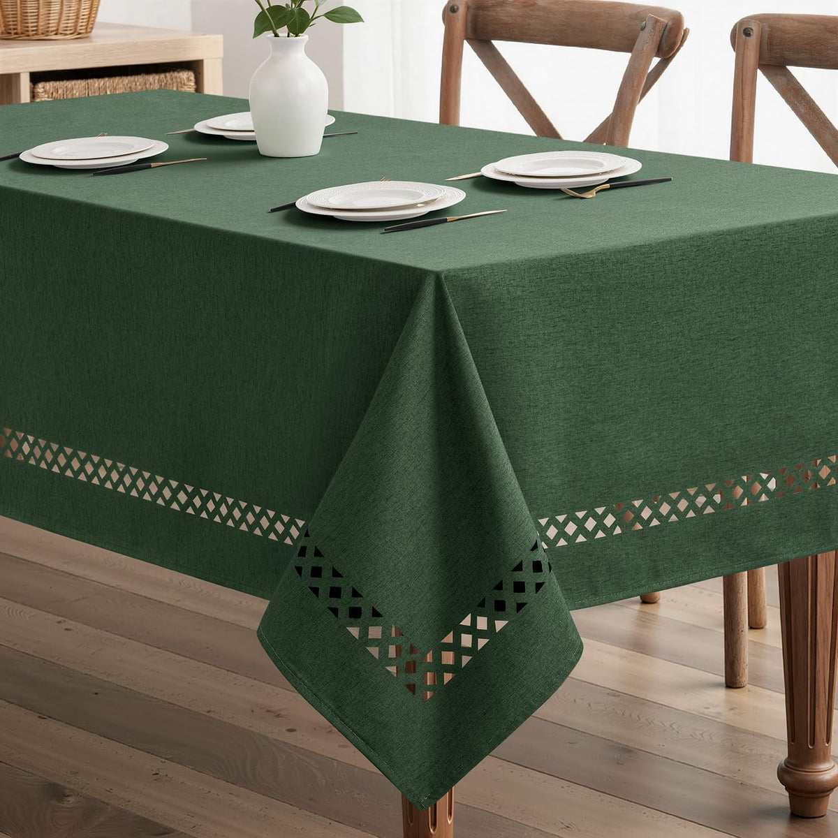MIULEE Beige Rectangle Tablecloth with Decorative Cutouts 60x84 Inch