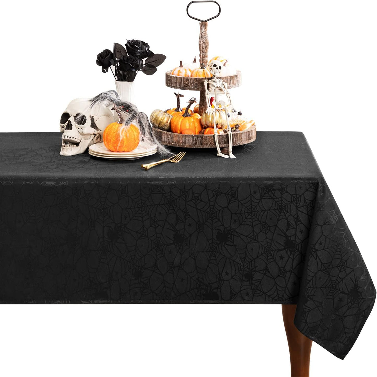joybest Halloween Tablecloth Black Spider Web Table Cloth Spillproof Fabric Table Cover for Dining Party, Halloween Decorations, Rectangle 60 x 84 Inch