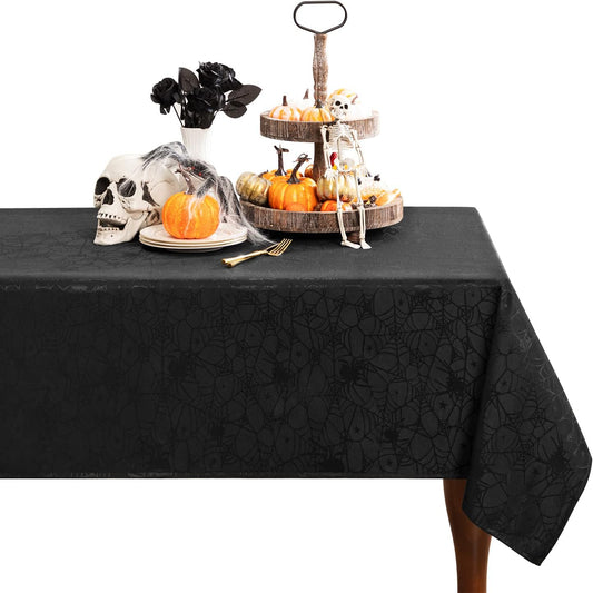 joybest Halloween Tablecloth Black Spider Web Table Cloth Spillproof Fabric Table Cover for Dining Party, Halloween Decorations, Rectangle 60 x 84 Inch