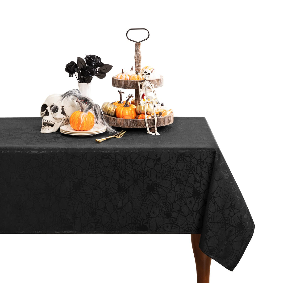 joybest Halloween Tablecloth Black Spider Web Table Cloth Spillproof Fabric Table Cover for Dining Party, Halloween Decorations, Rectangle 60 x 84 Inch