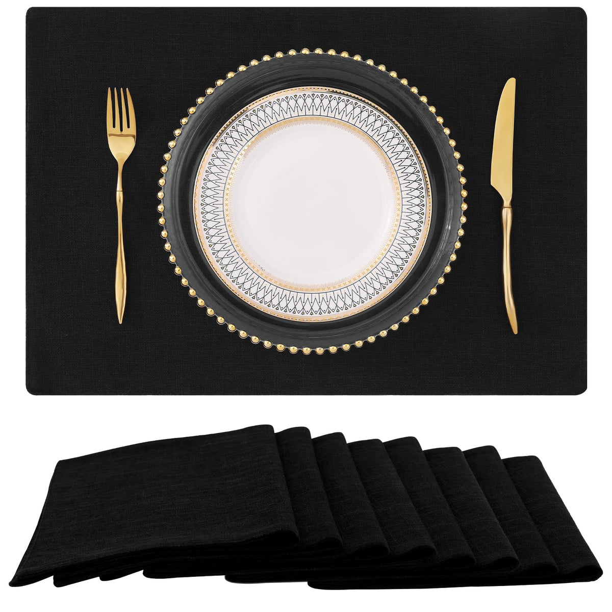 homing Faux Cotton Linen Placemats Set of 8, Cloth Dining Table Mats