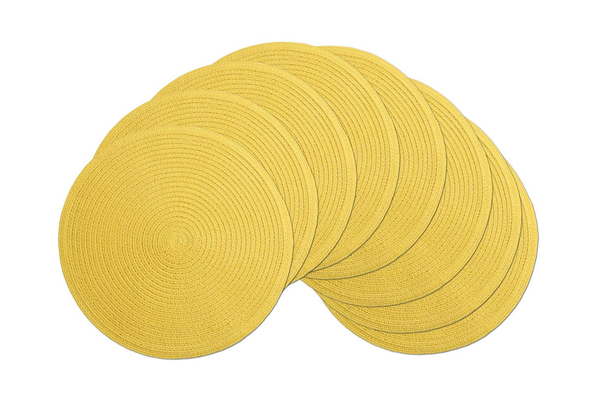 SHACOS 15 inch Round Placemats Set of 6, Cotton Polyester Woven Braided Place Mats, Washable Heat Resistant Circle Table Mats for Dining Table (Beige, 6)