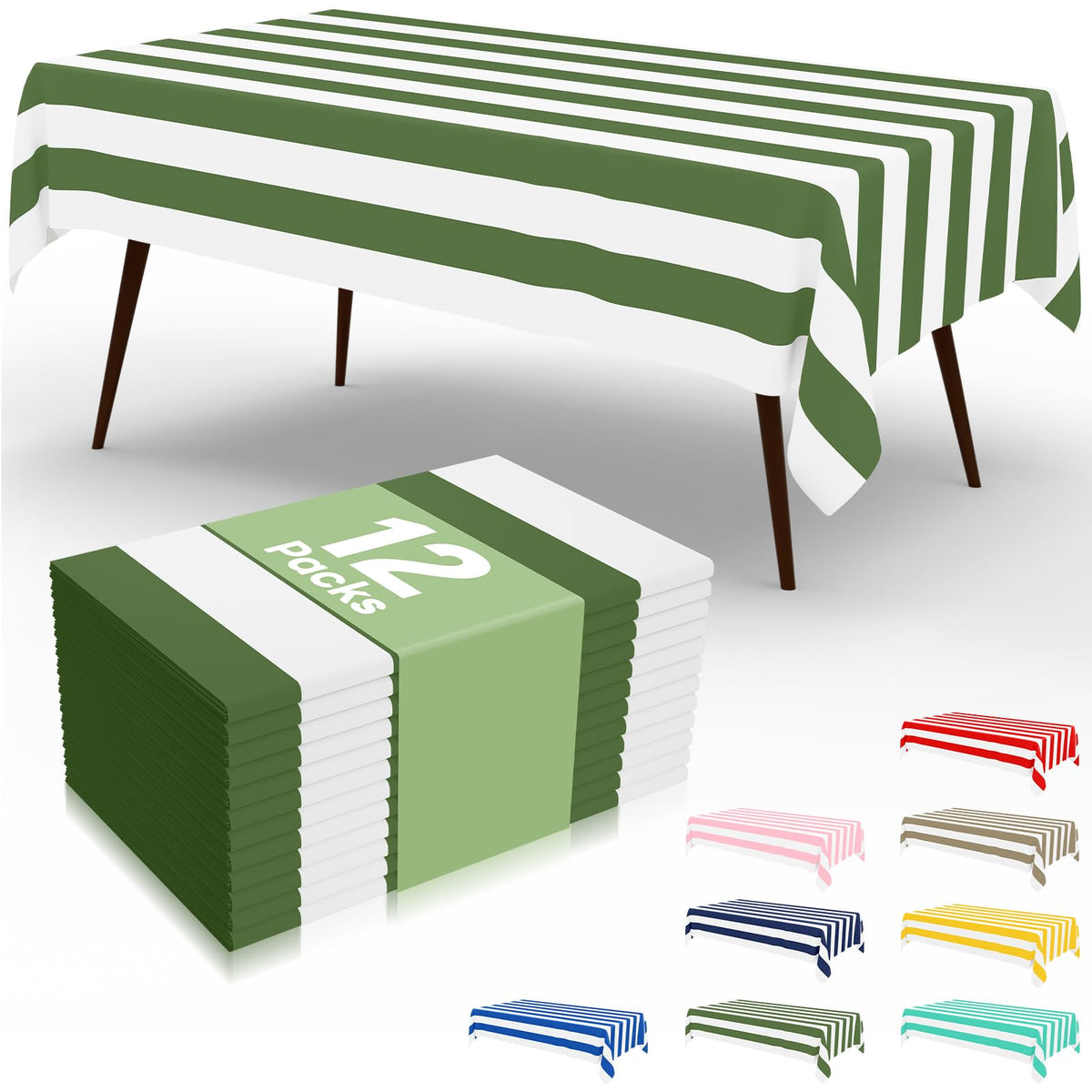 misaya 12 Packs Striped Disposable Table Cloth, 54 x 108 Inch Waterproof Rectangle Tablecloth, Leakproof & Sturdy Decorative Table Covers for Picnic, Party and Outdoor, Brown and White